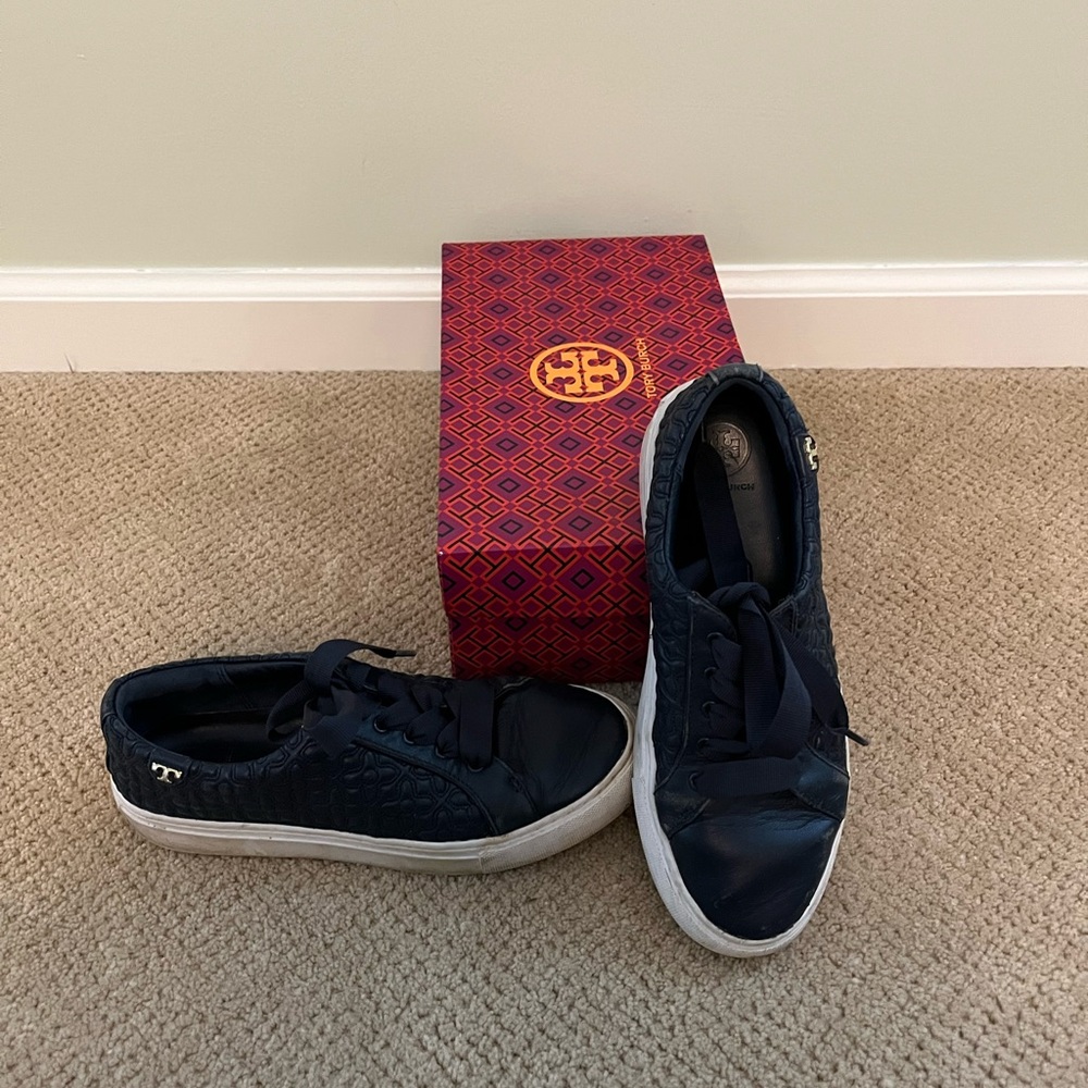 Tory Burch Dark Blue Textured Sneakers